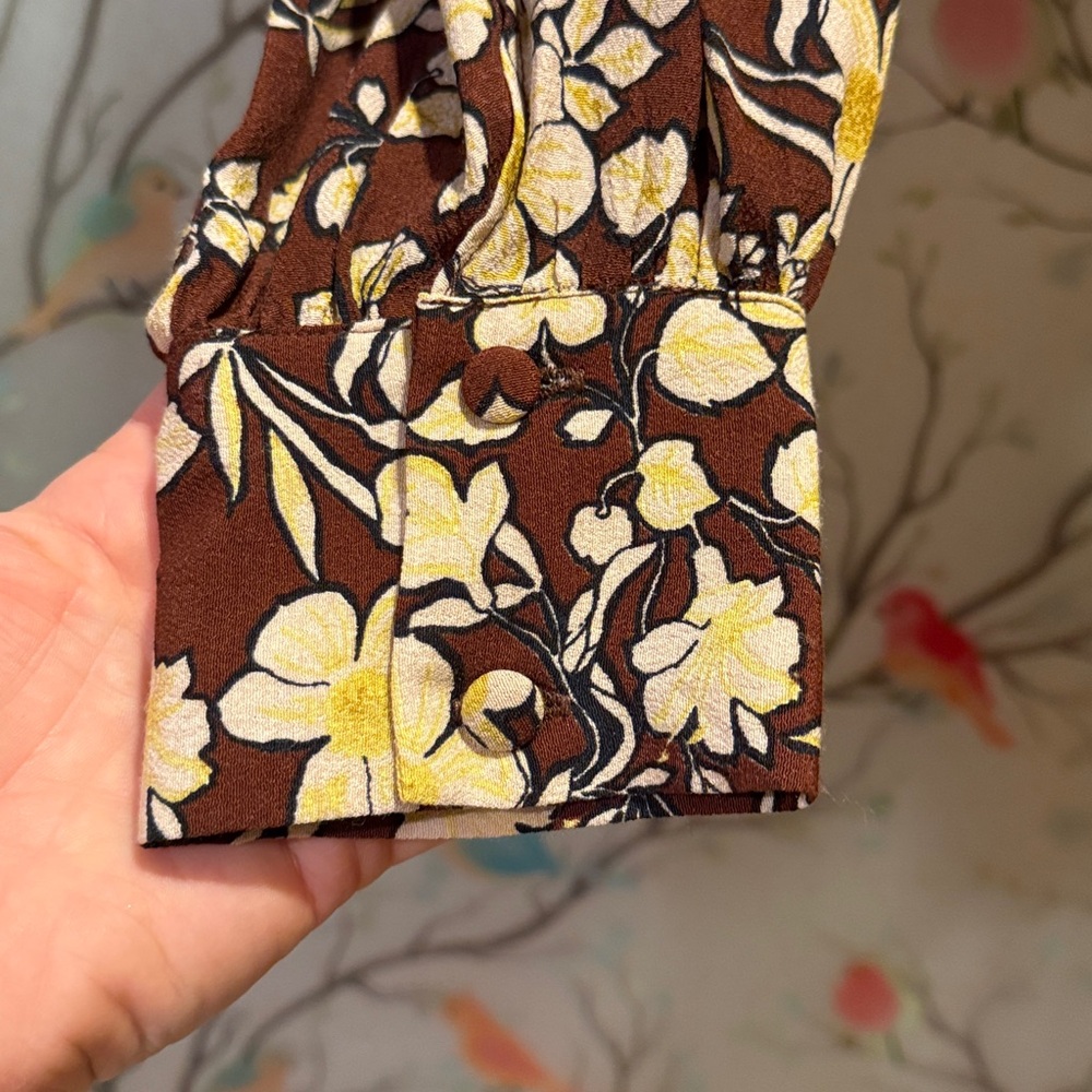 Topshop Floral Brown and Yellow Wrap Blouse - Picture 5 of 6